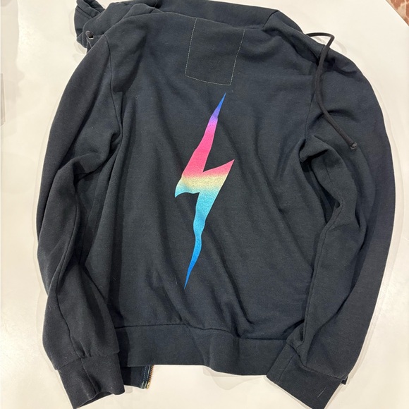 Aviator Nation Dark Grey Hoodie with Colorful Lightning Bolt - Picture 3 of 5